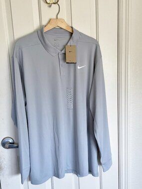 NEW Nike Victory Men's Long Sleeve Dri-Fit Polo Shirt NWT XXL Gray Golf DN2344